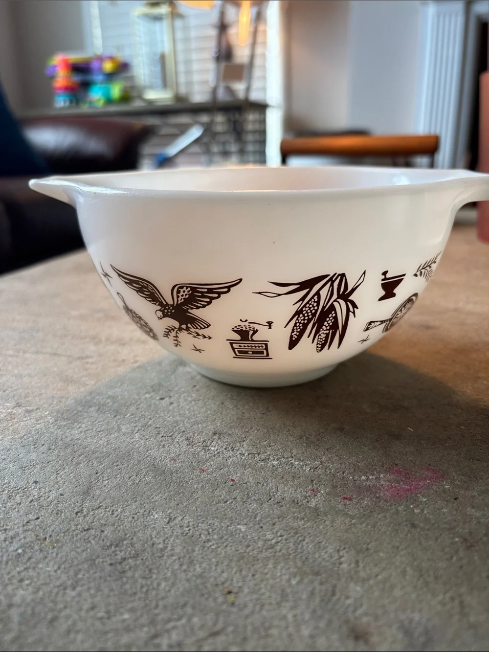 Vintage Pyrex Early American Mixing Bowl #441 1 1/2 PT White & Brown C-1